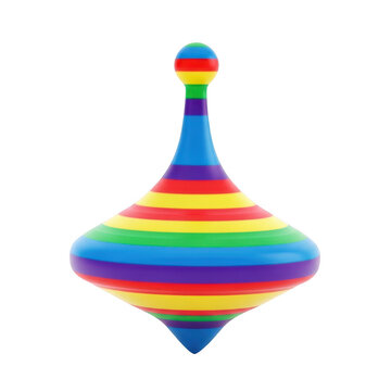 Colorful spinning top toy with bright rainbow stripes for children to play with in their playroom isolated on transparent background