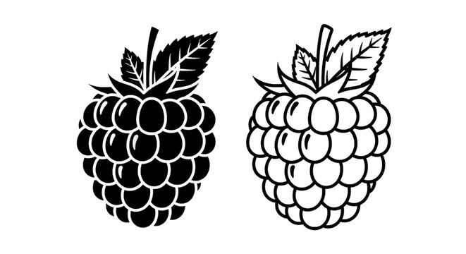 Minimal black silhouette icon, simple flat vector, bold black shape, no gradients, no shading black and white vector illustration of raspberries on a, flat icon style