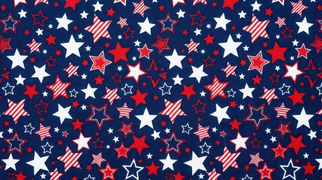 Patriotic american flag themed fabric pattern with red, white, and blue stars