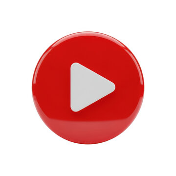 Glossy red circle play button icon with a white triangle shape for media player and video interface isolated on transparent background
