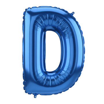 Shiny blue letter d foil balloon isolated for birthday party and celebration decoration element isolated on transparent background