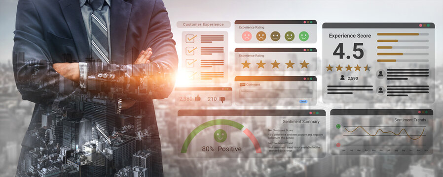 Feedback system with ratings, sentiment meter, and charts representing customer satisfaction and experience analysis Parse