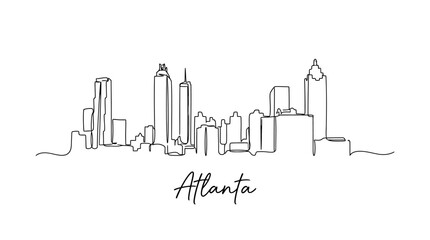 Fototapeta premium Elegant minimalist line art depiction of Atlanta?s skyline capturing iconic high-rise buildings and cityscape features in a