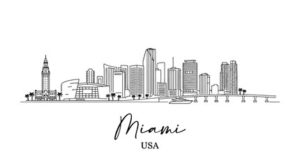 Fototapeta premium Minimalist Sketch of Miami?s Skyline Highlighting Modern Architecture and Coastal Urban Landscape in the USA