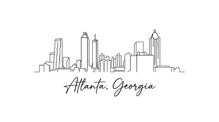 Fototapeta premium Minimalist Outline of Atlanta Georgia Skyline with Elegant Handwritten Location Text