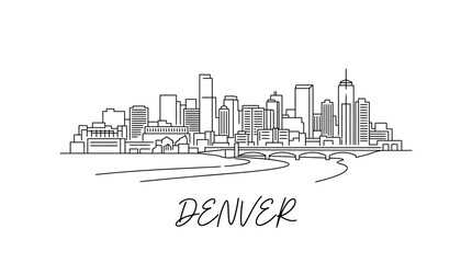 Fototapeta premium Minimalist Black and White Line Drawing of Denver Skyline with Iconic Buildings and Unique Cityscape Illustration