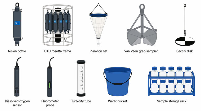 Collection of industrial and scientific sampling equipment.