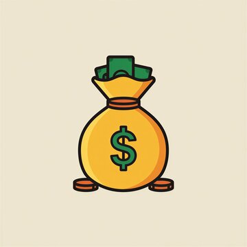 Money Bag Character with Dollar Sign and Green Hat in Flat Cartoon Style