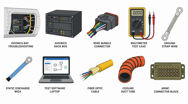 Collection of electrical and electronic testing equipment and tools.