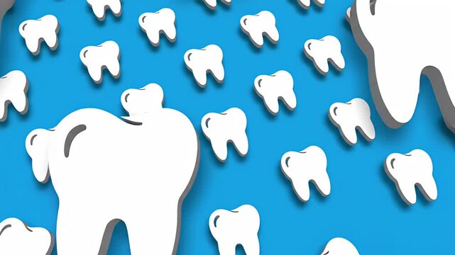 Seamless pattern of white human teeth on blue background.