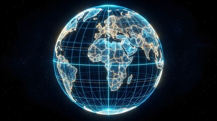 Fototapeta premium Globe with glowing blue grid lines on a starry dark background