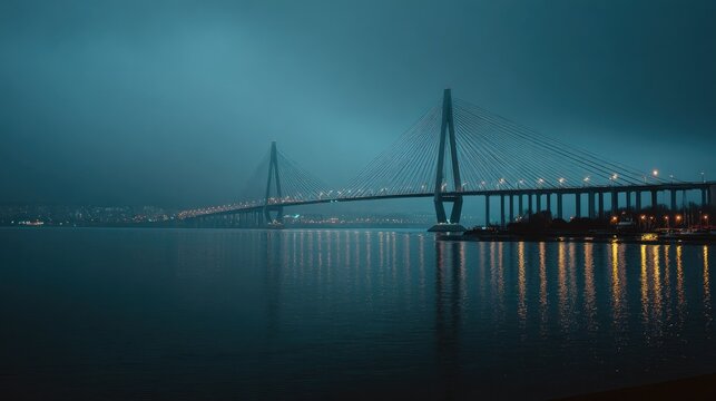 Suspension bridge over water at dusk