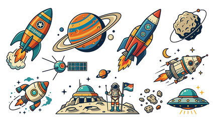 Cosmic Adventure: Rockets, Planets, Astronaut, UFO, and Asteroids Set © Tembok