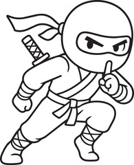 Fototapeta premium Cute ninja cartoon character making a quiet gesture illustration