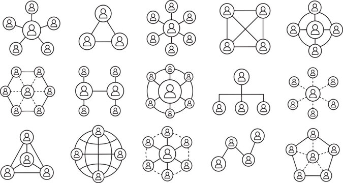 Social network connection icons showing human interaction structure diagrams