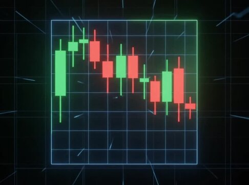 Stock market candlestick chart background with green and red bars