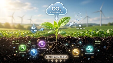 Fototapeta premium Smart farming infographic displaying photosynthesis process and mineral absorption of a plant