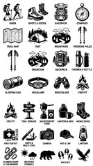Obraz premium Hiking and Camping Gear Collection - Vector Icons