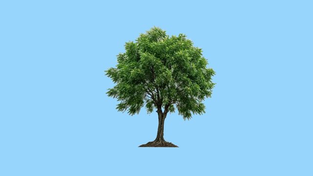 Natural Motion of a Neem Tree Gently Swaying in a Light Breeze on Blue Background