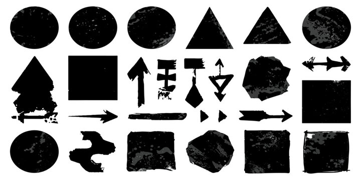 Distressed textured circle square and triangle design elements set