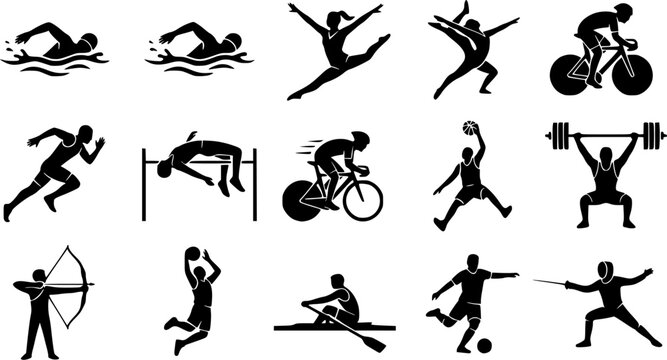 Olympic Sports Silhouette Icons &ndash; Multi Sport Action Vector Bundle