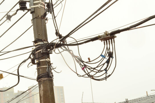 Utility pole with overhead power lines