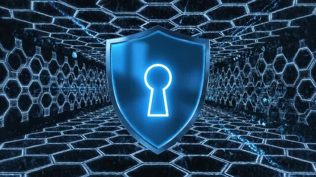 Glowing Digital Shield With Cyber Defense Animation