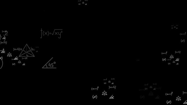Math Formula Particle Camera Zoom Animation. Floating Equations Science Background 4K.