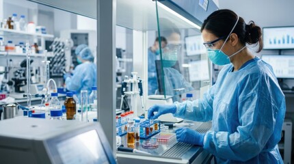 Naklejka premium Laboratory Scientist Conducting Experiments in Modern Lab Environment.