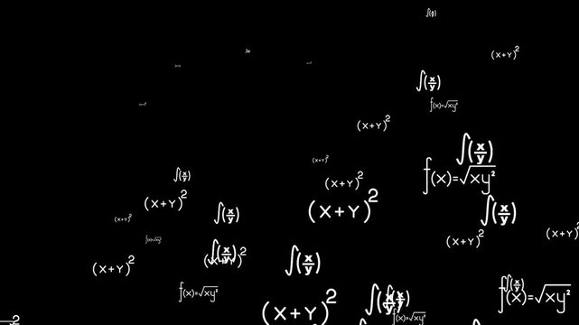 Math Formula Particle Camera Zoom Animation. Floating Equations Science Background 4K.