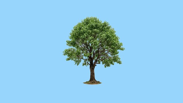Natural Motion of a Peepal Tree Gently Swaying in a Light Breeze on Blue Background