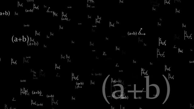 Math Formula Particle Camera Zoom Animation. Floating Equations Science Background 4K.