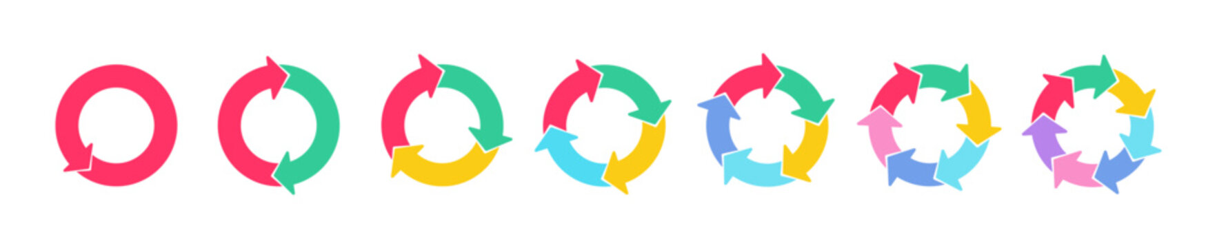 Circular arrow diagram with colorful steps showing continuous cycle process. Infographic chart template for data presentation with loop flow and graphic elements.