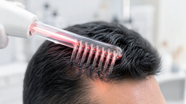 Red light therapy comb for scalp hair growth treatment, low level laser therapy for androgenetic alopecia, noninvasive hair restoration, trichology care and follicle stimulation