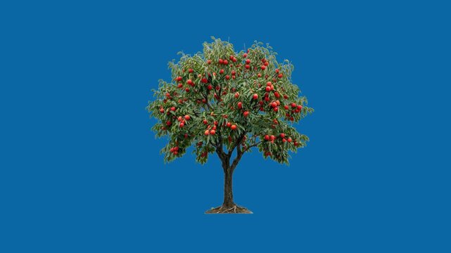 Natural Motion of a Persimmon Tree Gently Swaying in a Light Breeze on Blue Background