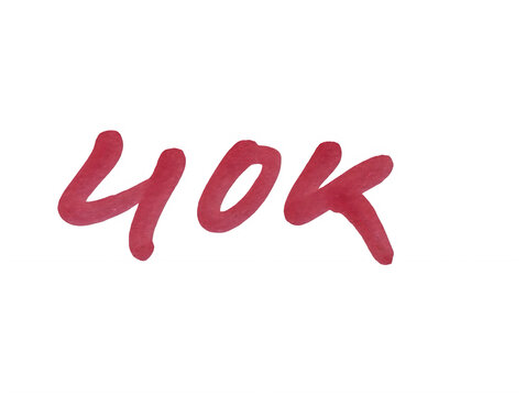 Handwritten 40k text in dark pink marker pen style isolated on transparent background