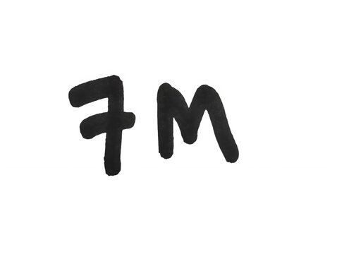 Handwritten black marker text reading 7m on a simple surface isolated on transparent background