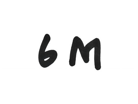 Handwritten black marker text showing the symbol 6m representing six million isolated on transparent background