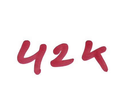 Handwritten red marker ink text 42k label for social media follower milestone celebration isolated on transparent background