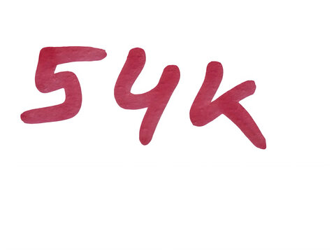 Handwritten red marker number 54k text on paper isolated on transparent background