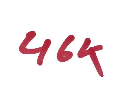Handwritten red number four hundred sixty four isolated on a plain surface isolated on transparent background
