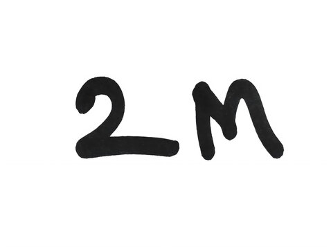 Handwritten text 2m written in black ink on a piece of paper isolated on transparent background