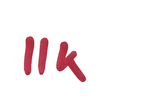 Red hand drawn text 11k representing social media followers count isolated on transparent background