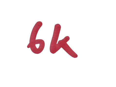 Red handwritten marker text 6k on paper isolated on transparent background
