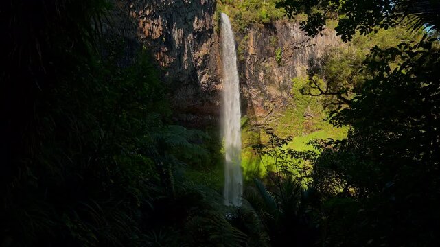 Bridal Veil Falls Waireinga Cascading Down Sheer Rock Cliff New Zealand