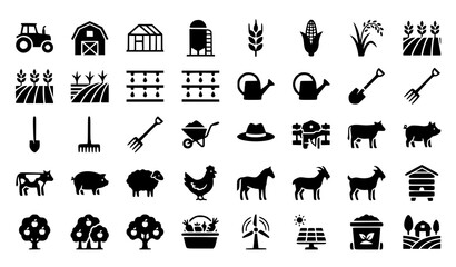 Farming Agriculture and Sustainable Farm Black Glyph Icon Set Vector © MdShojib