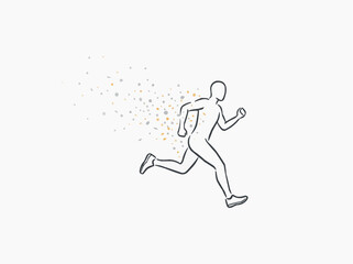 Obraz premium Running Man Line Art Silhouette with Exploding Particle Trail Vector Illustration