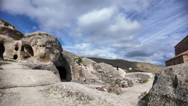 Uplistsikhe rock-hewn town. An ancient archaeological site and museum-reserve in Georgia. Features a medieval church standing amidst its caves and structures