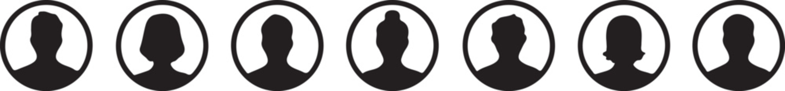 Set of various people silhouettes in circle frames on white background for user avatars