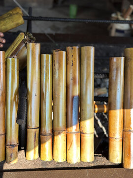 Lemang made up of glutinous rice with coconut milk and salt in the bamboo